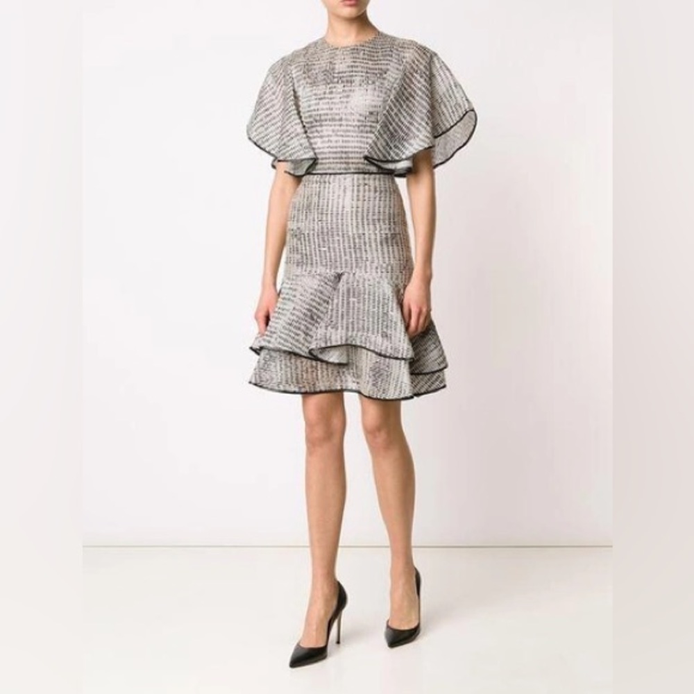 JASON WU WOODGRAIN RAFFIA ORGANZA BIAS RUFFLE DRESS “RARE RUNWAY DRESS” - Picture 3 of 15
